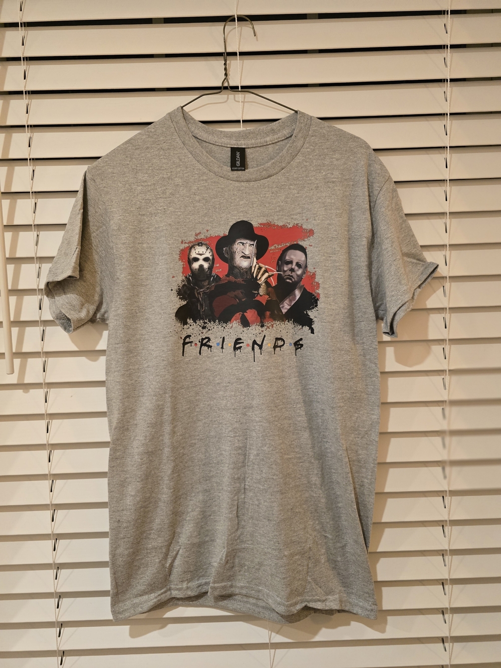 Gildan Grey Short Sleeve Tee with Horror 'Friends' Graphic